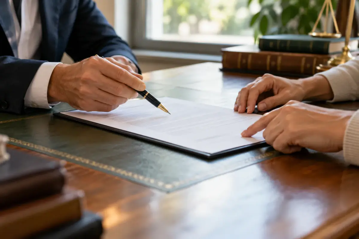 Two people reviewing an unsigned agreement before cosigning.