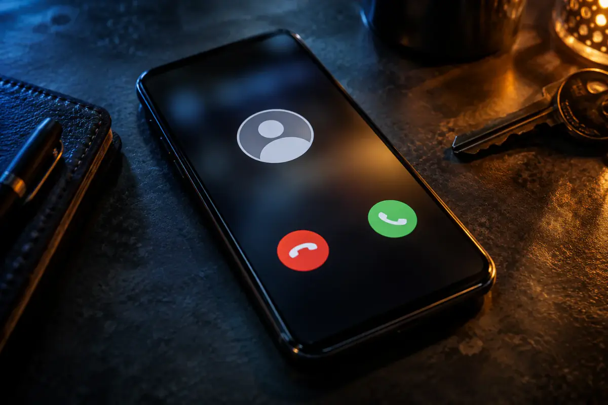 A phone displaying an unidentified incoming call.
